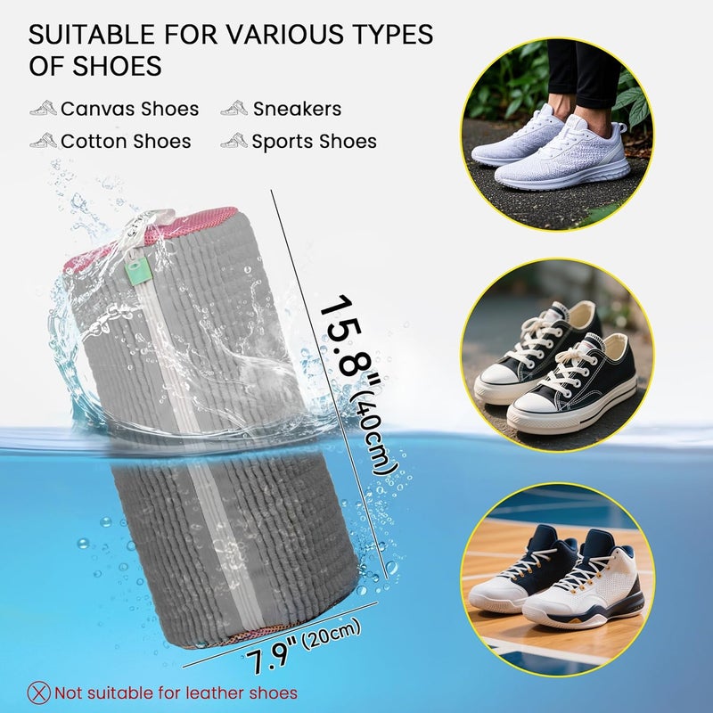 ADEHMDA 2Pcs Shoe Washing Machine Bag, Sneaker Laundry Bag for Washing Machine, Extra Long and Thick Microfibre Fluff, Reusable for Washer and Dryer (2pcs, Greyish Pink) - Image 3